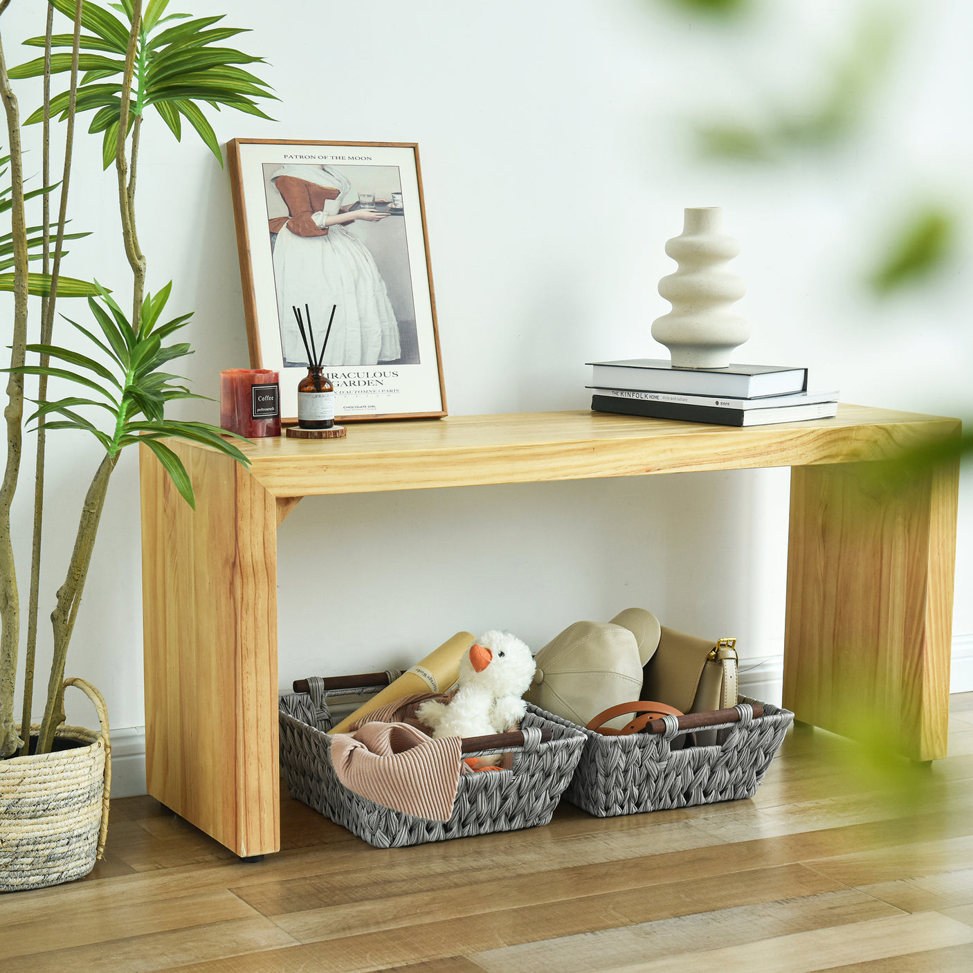 Trapezoidal Wicker Baskets with Wooden Handles for 3 Size