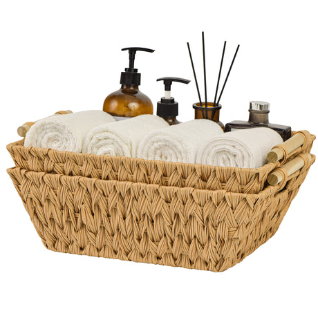 Trapezoidal Wicker Baskets with Wooden Handles for 3 Size