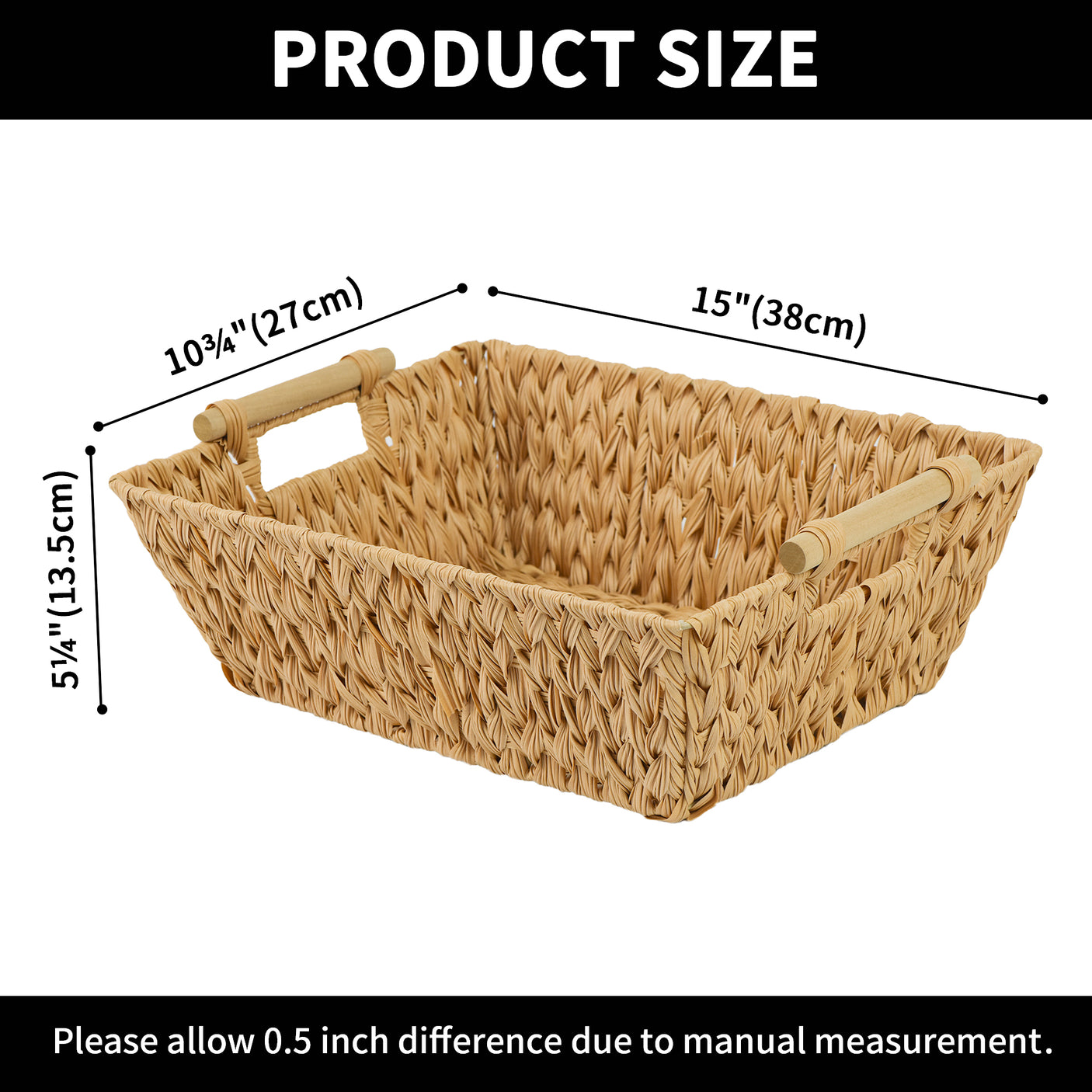 Trapezoidal Wicker Baskets with Wooden Handles for 3 Size
