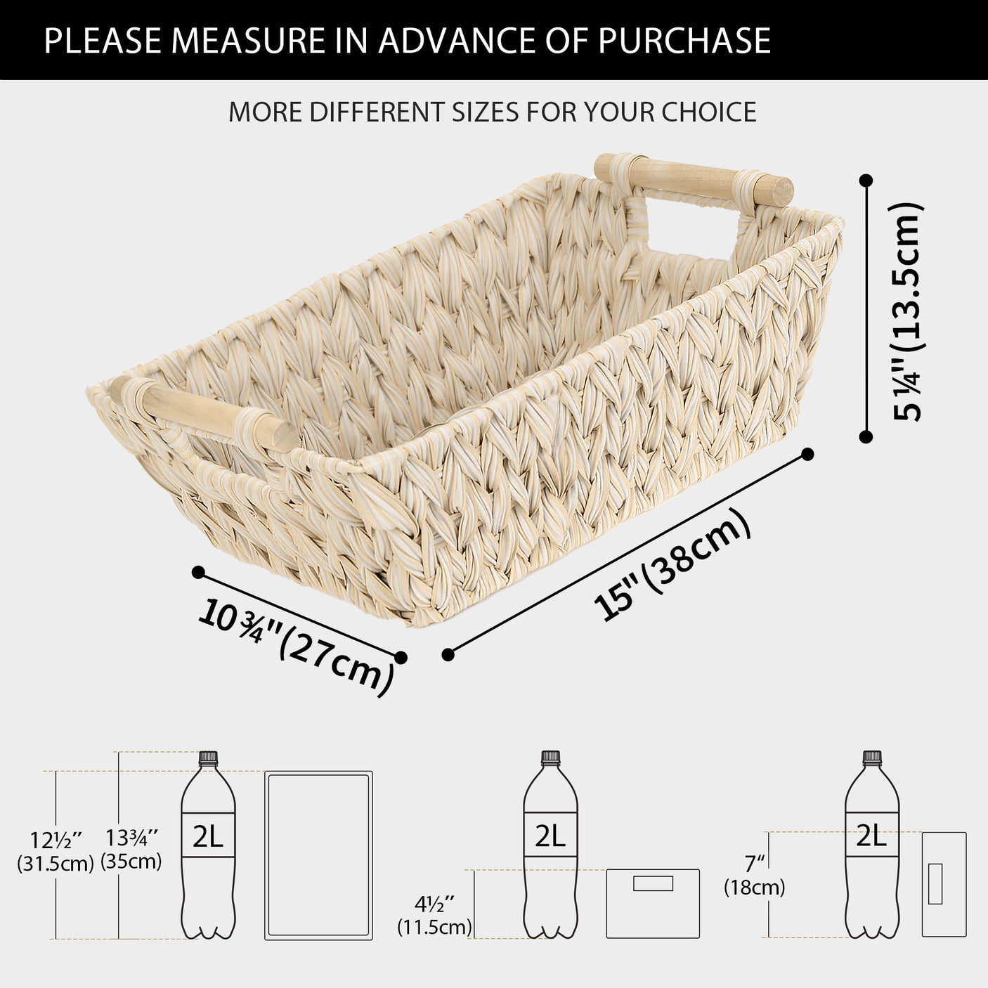 Trapezoidal Wicker Baskets with Wooden Handles for 3 Size