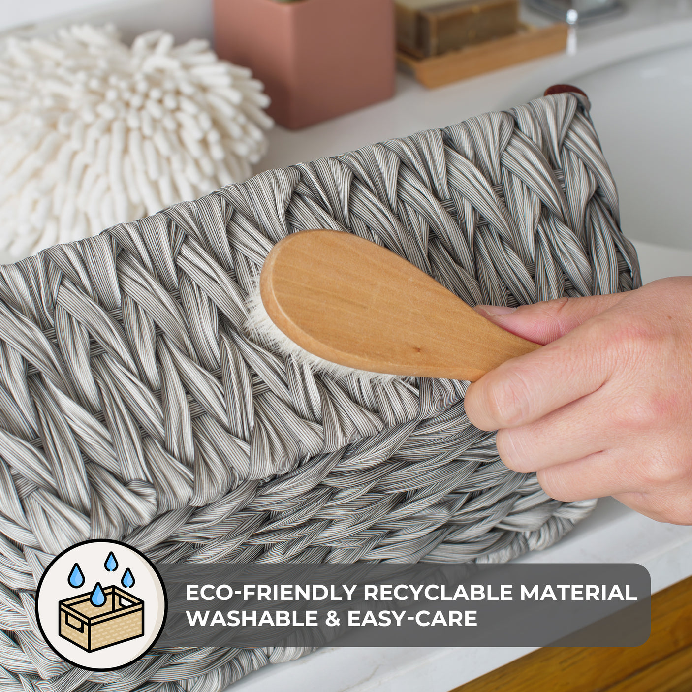 Trapezoidal Wicker Baskets with Wooden Handles for 3 Size