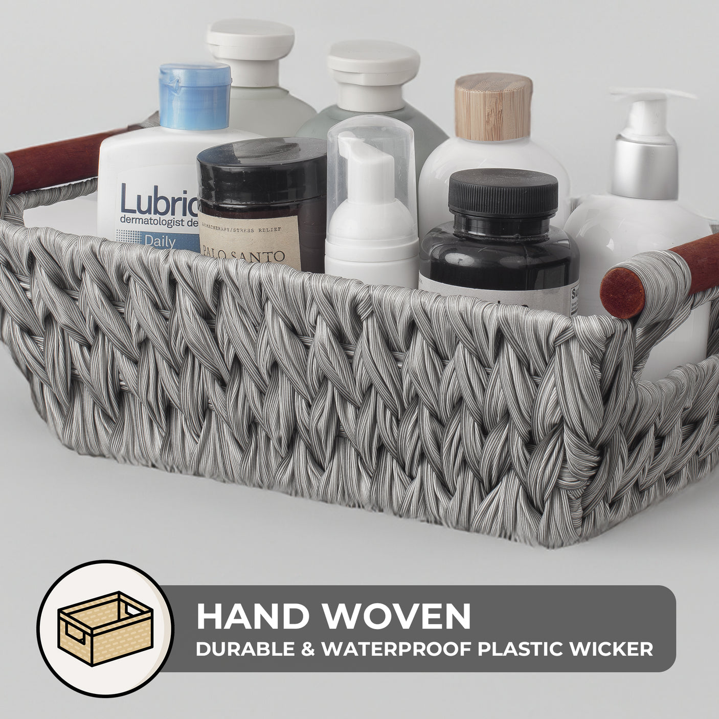 Trapezoidal Wicker Baskets with Wooden Handles for 3 Size