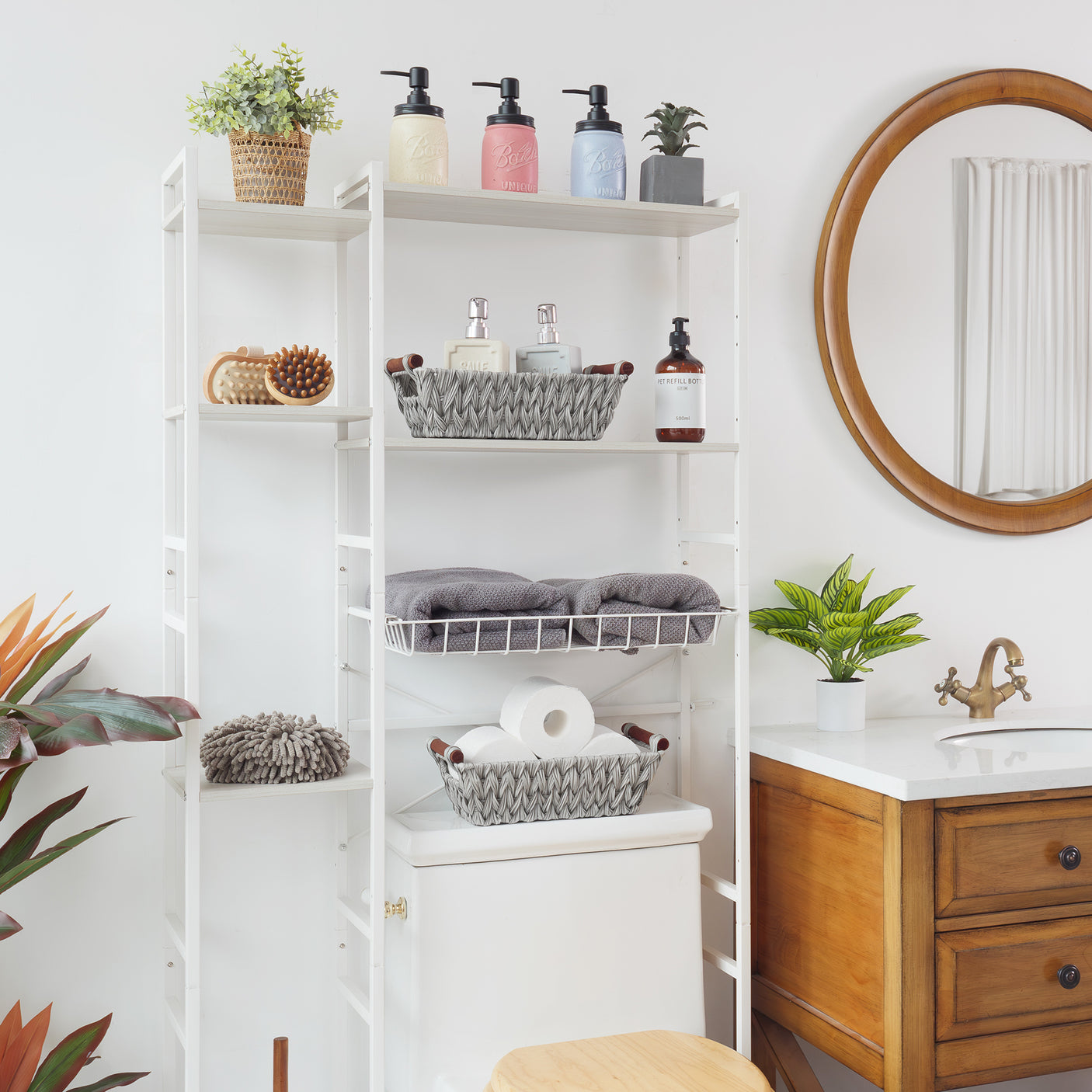 Trapezoidal Wicker Baskets with Wooden Handles for 3 Size