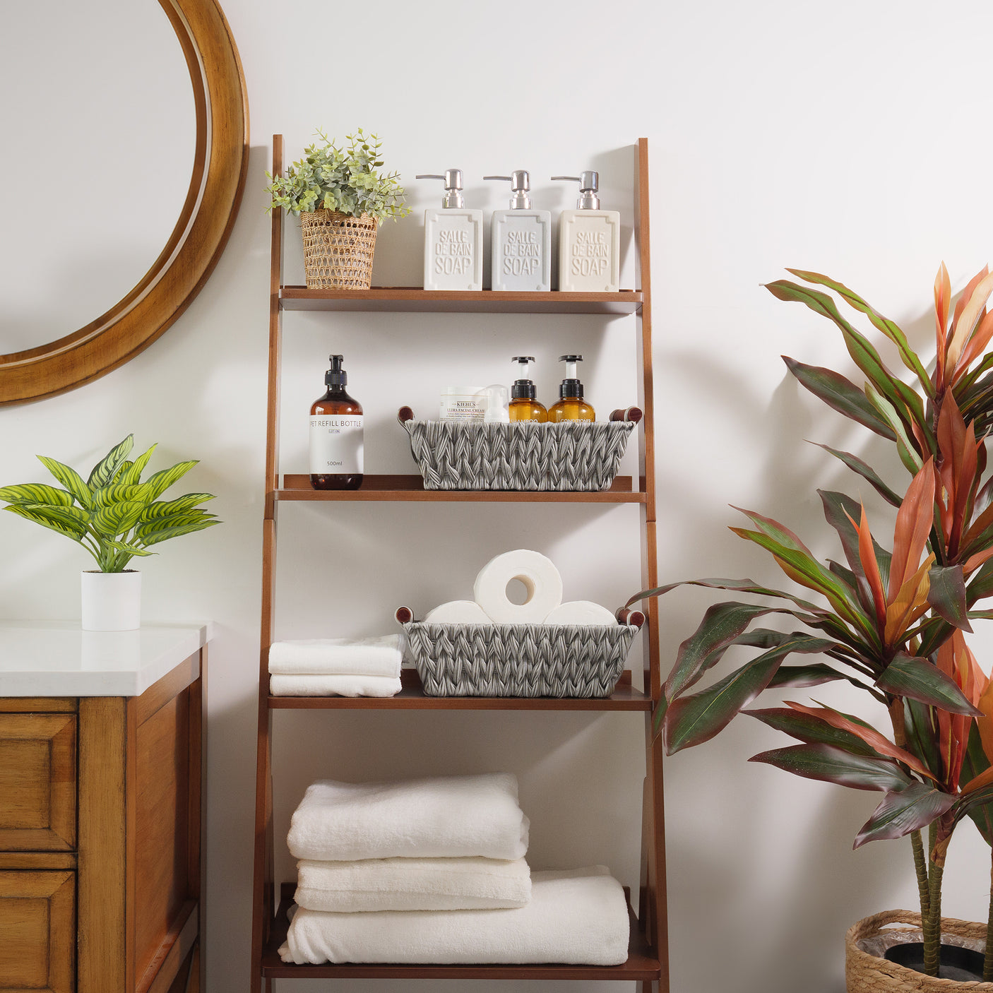 Trapezoidal Wicker Baskets with Wooden Handles for 3 Size