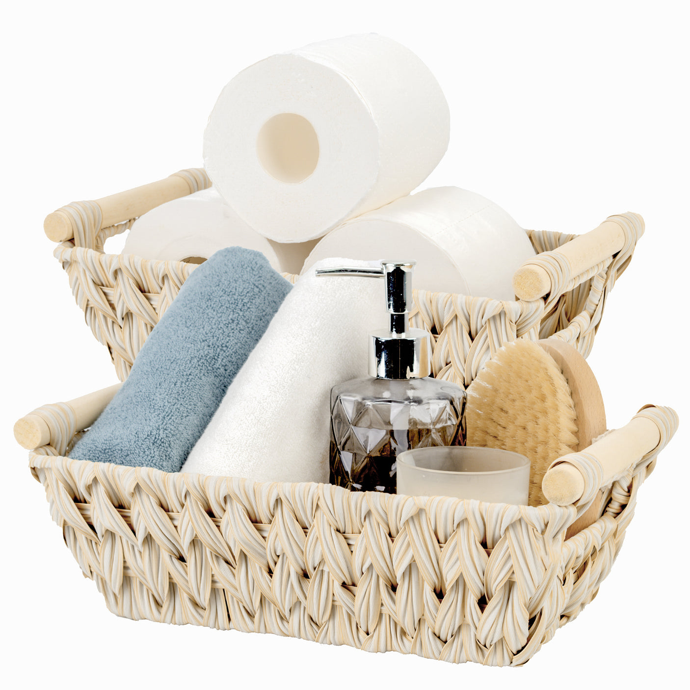 Trapezoidal Wicker Baskets with Wooden Handles for 3 Size