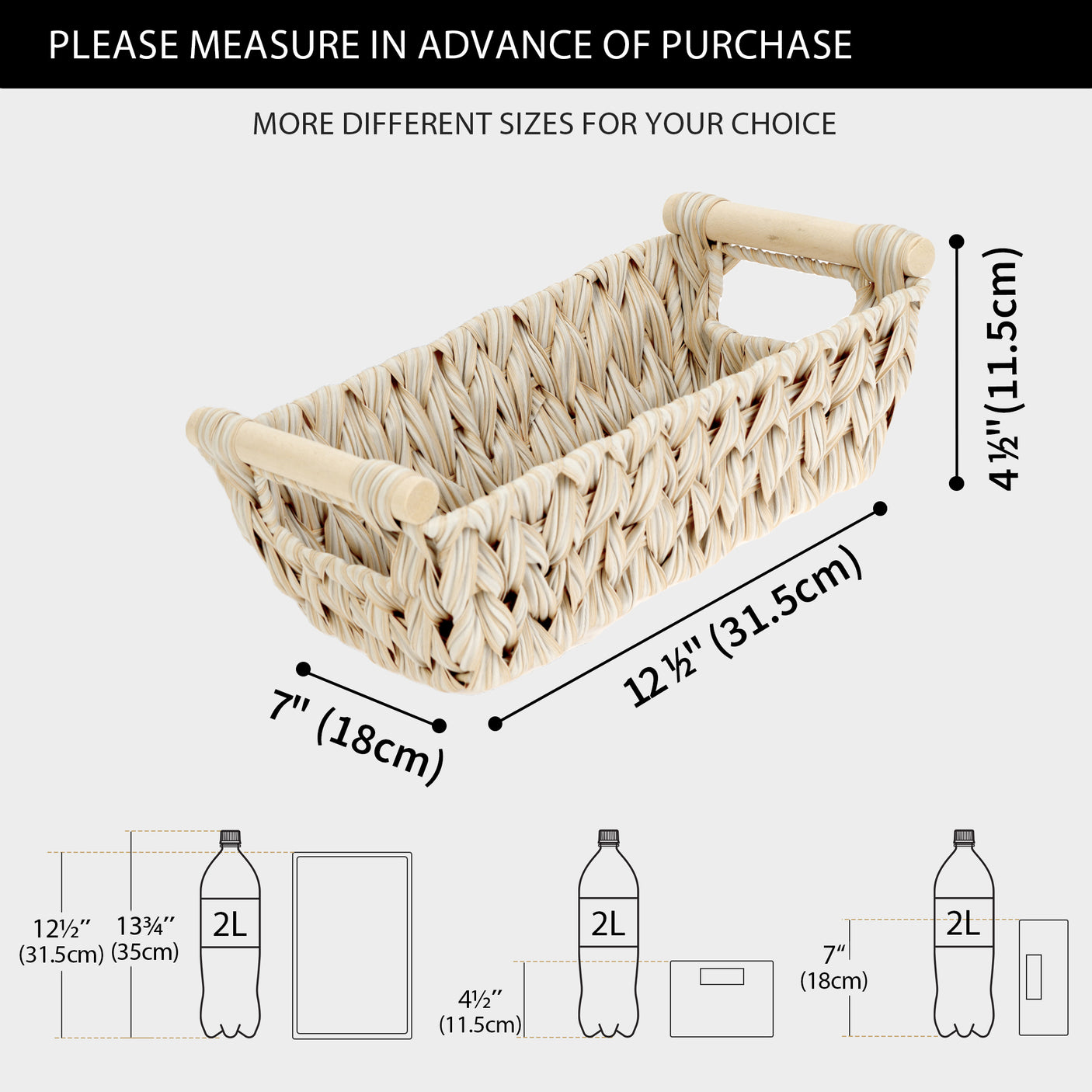 Trapezoidal Wicker Baskets with Wooden Handles for 3 Size