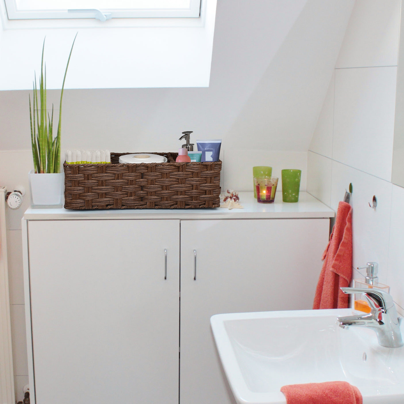 3-Section Handwoven Wicker Basket, 2 Pack