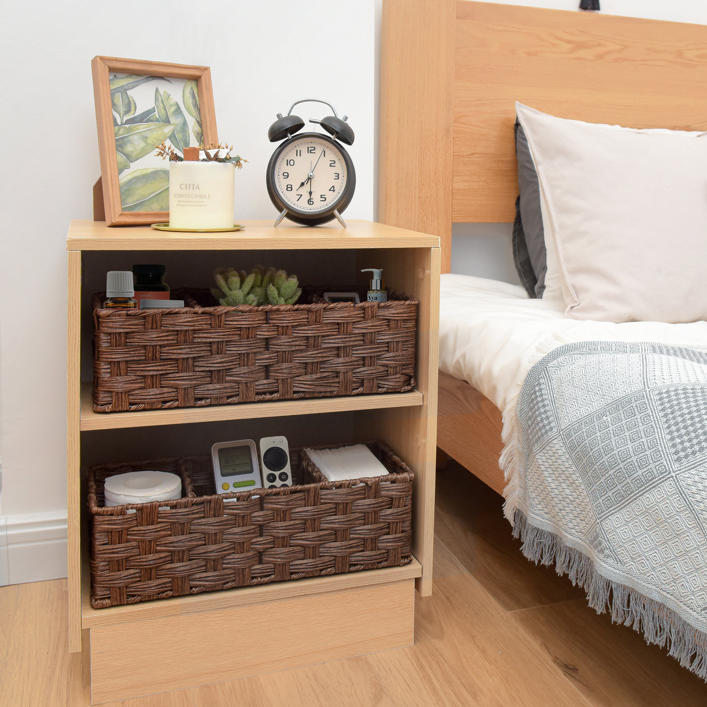 3-Section Handwoven Wicker Basket, 2 Pack