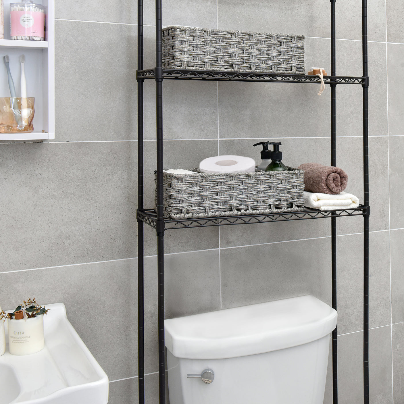 3-Section Handwoven Wicker Basket, 2 Pack