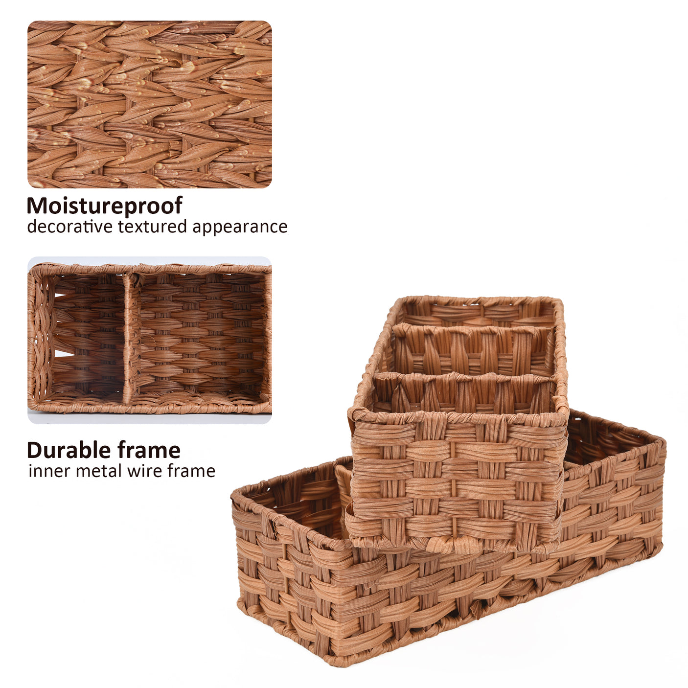3-Section Handwoven Wicker Basket, 2 Pack