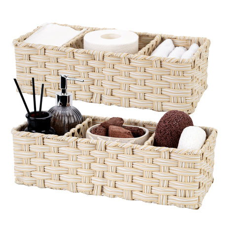 3-Section Handwoven Wicker Basket, 2 Pack