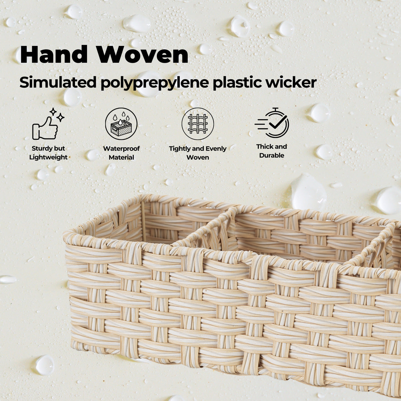 3-Section Handwoven Wicker Basket, 2 Pack