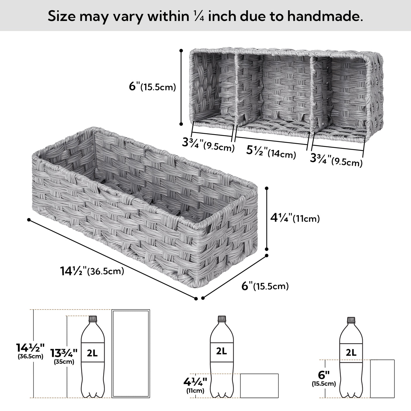 3-Section Handwoven Wicker Basket, 2 Pack