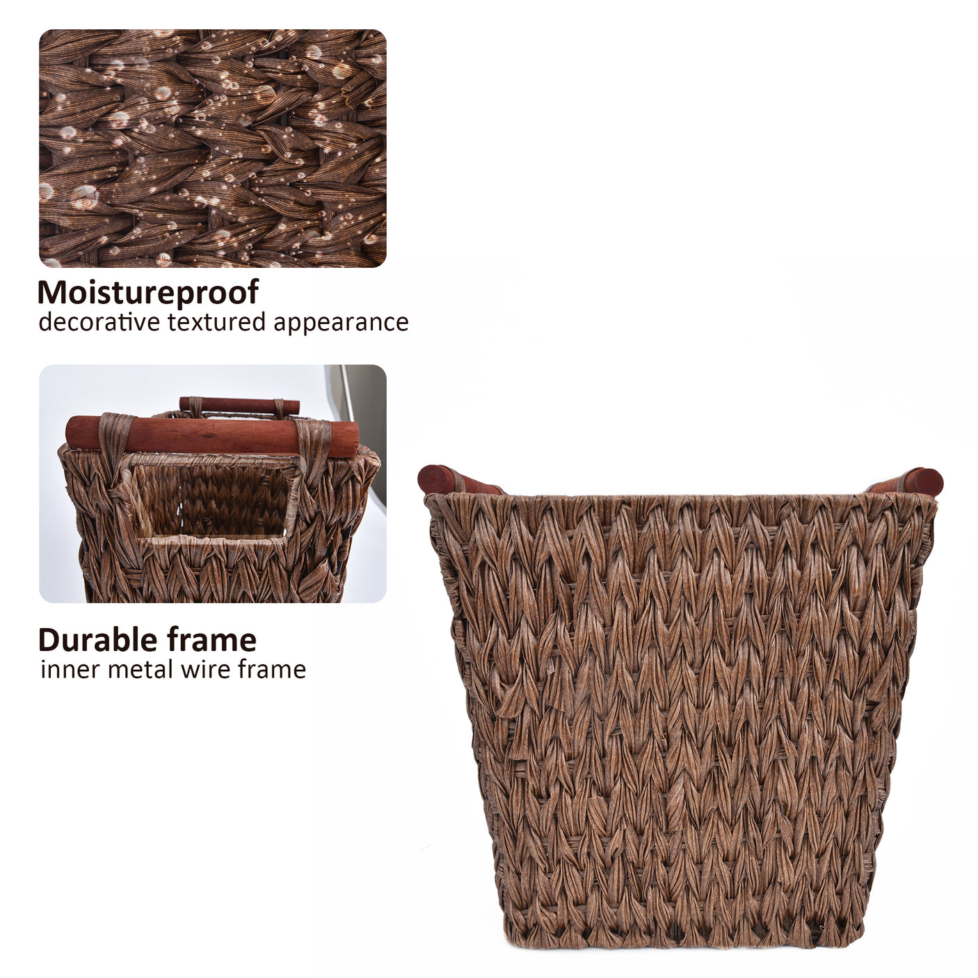 Woven Wicker Trash Basket with Handles, 2 Pack