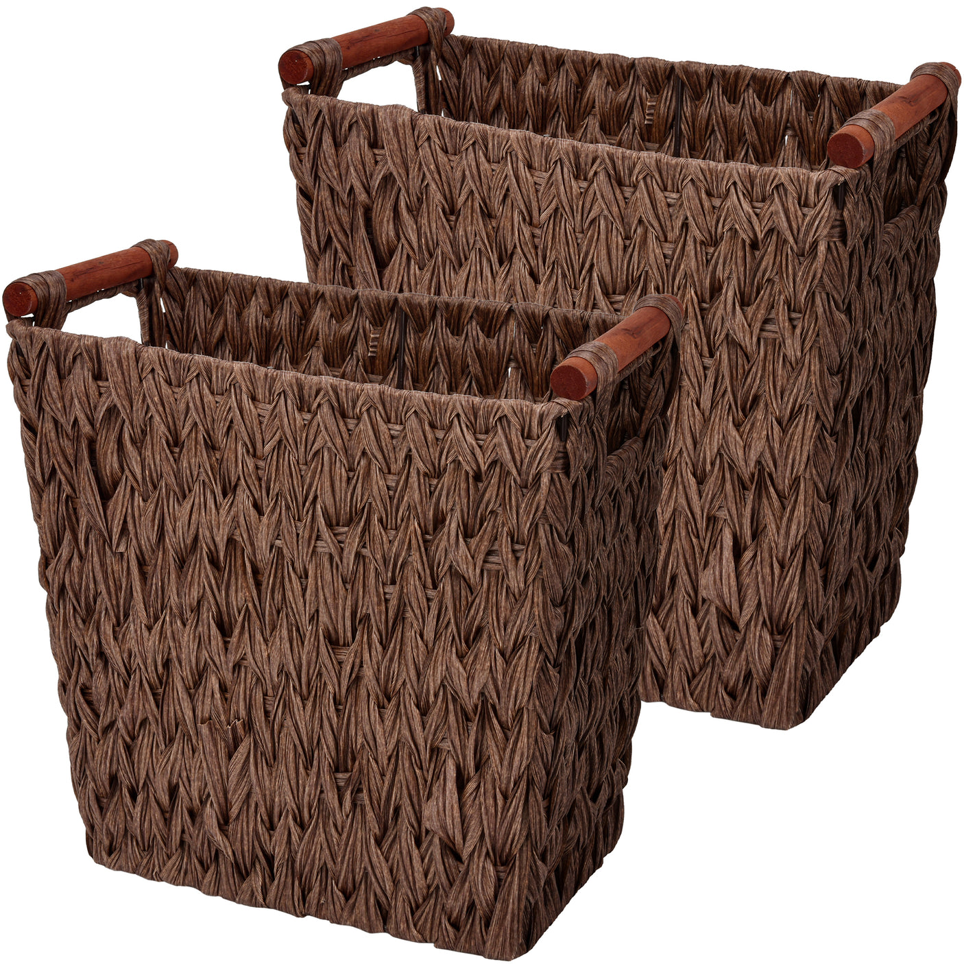 Woven Wicker Trash Basket with Handles, 2 Pack