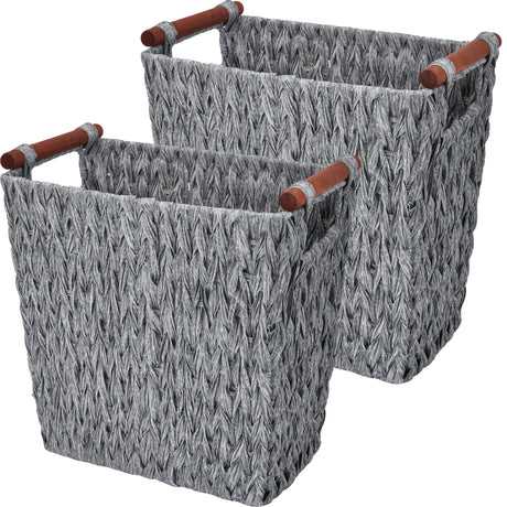 Woven Wicker Trash Basket with Handles, 2 Pack
