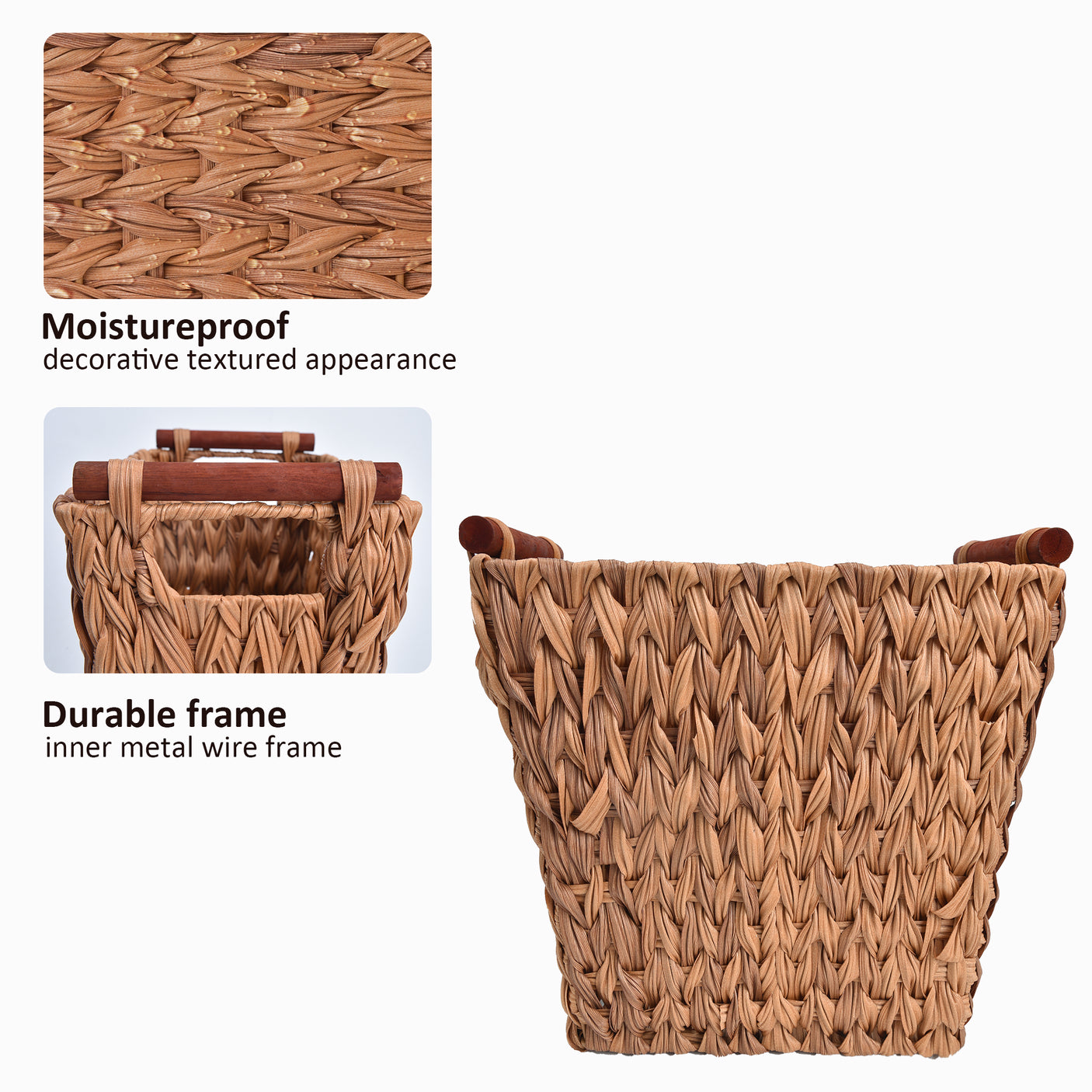 Woven Wicker Trash Basket with Handles, 2 Pack