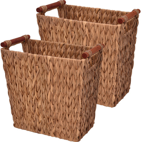 Woven Wicker Trash Basket with Handles, 2 Pack