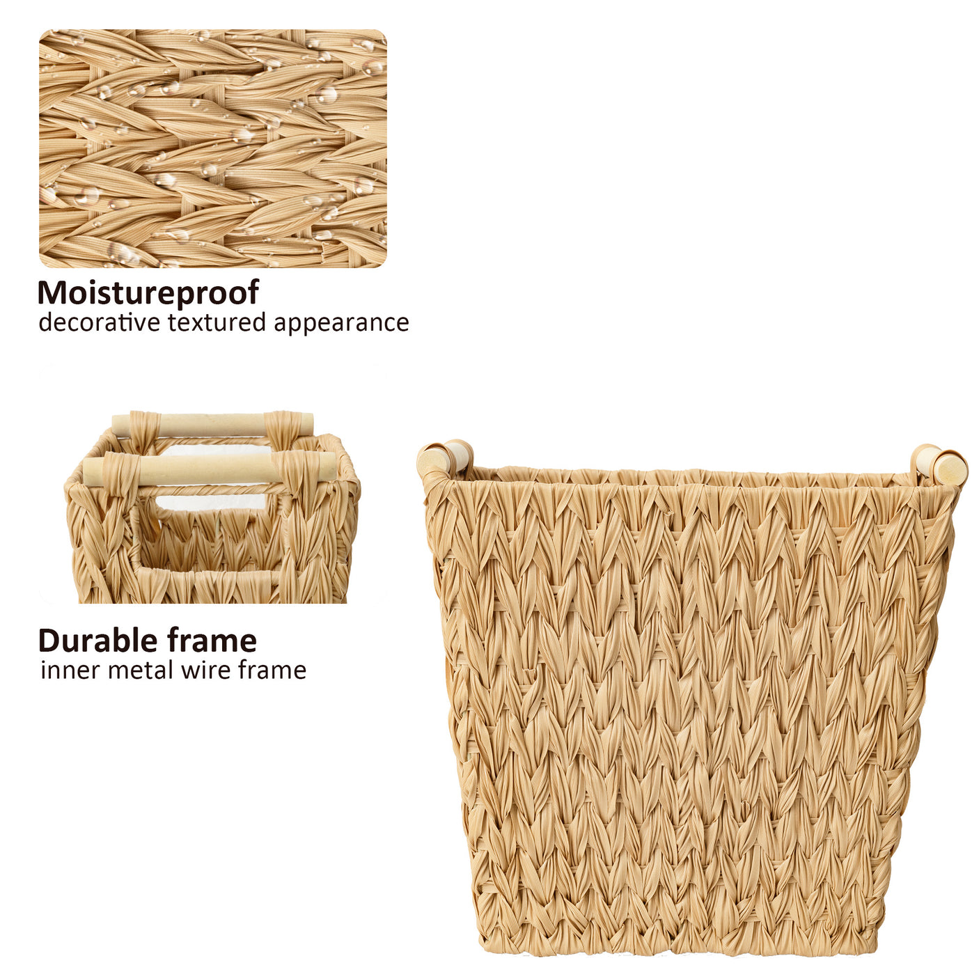 Woven Wicker Trash Basket with Handles, 2 Pack