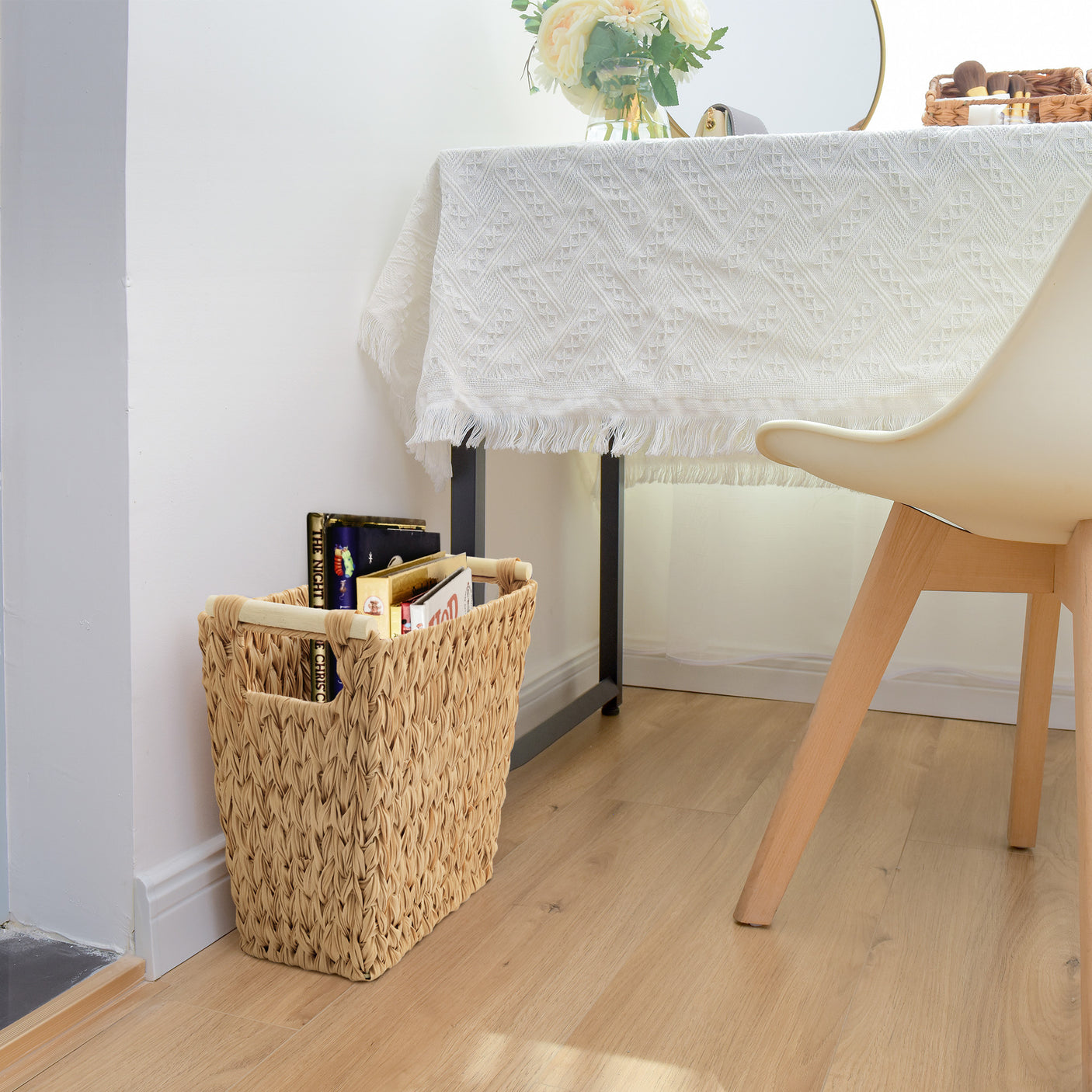 Woven Wicker Trash Basket with Handles, 2 Pack