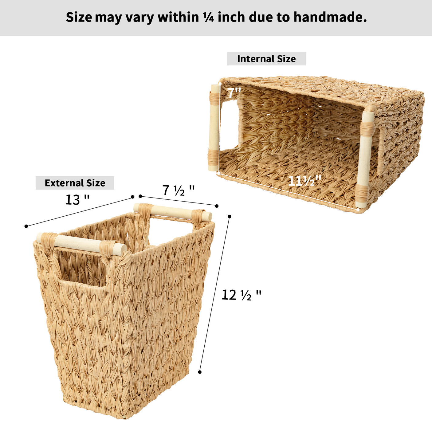 Woven Wicker Trash Basket with Handles, 2 Pack