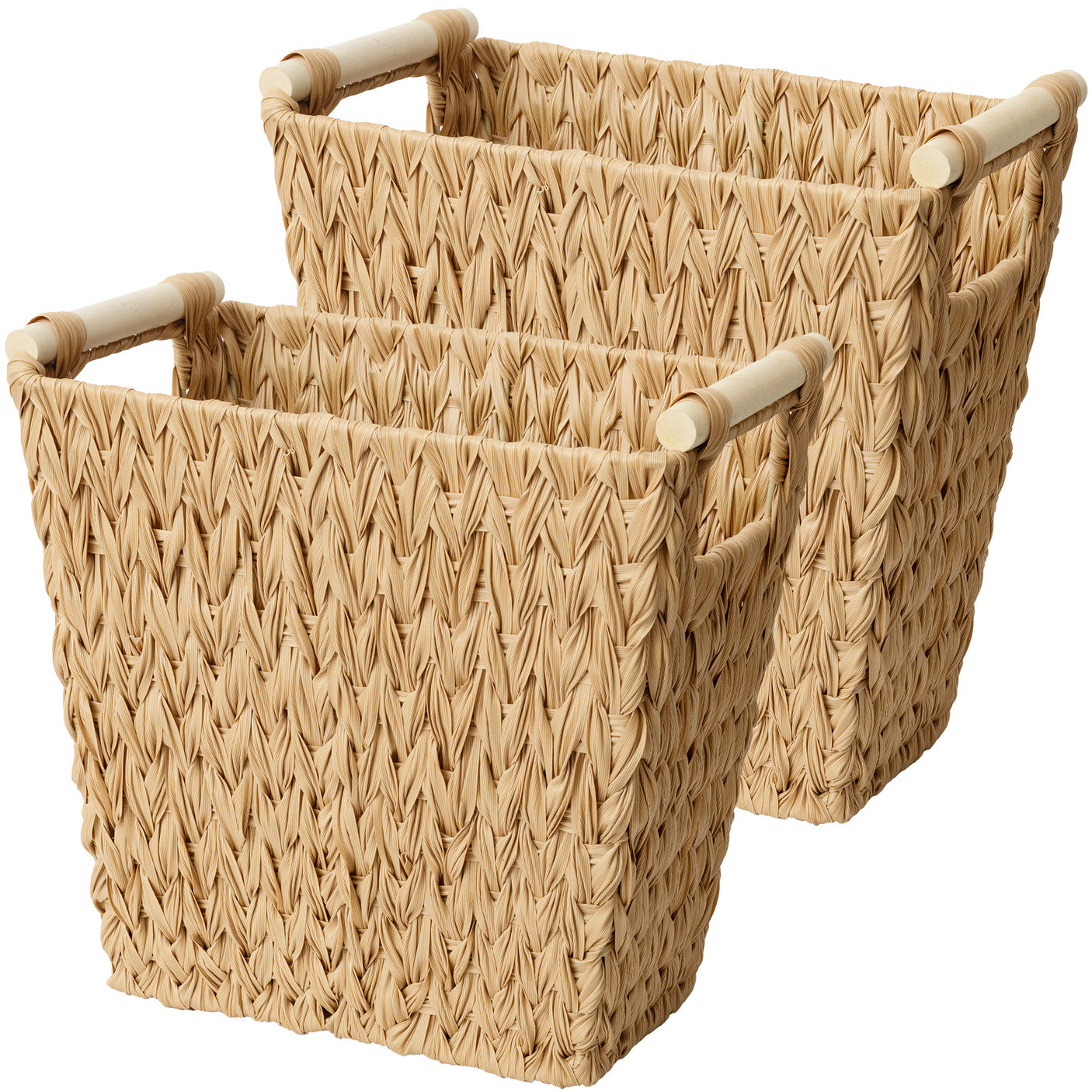 Woven Wicker Trash Basket with Handles, 2 Pack