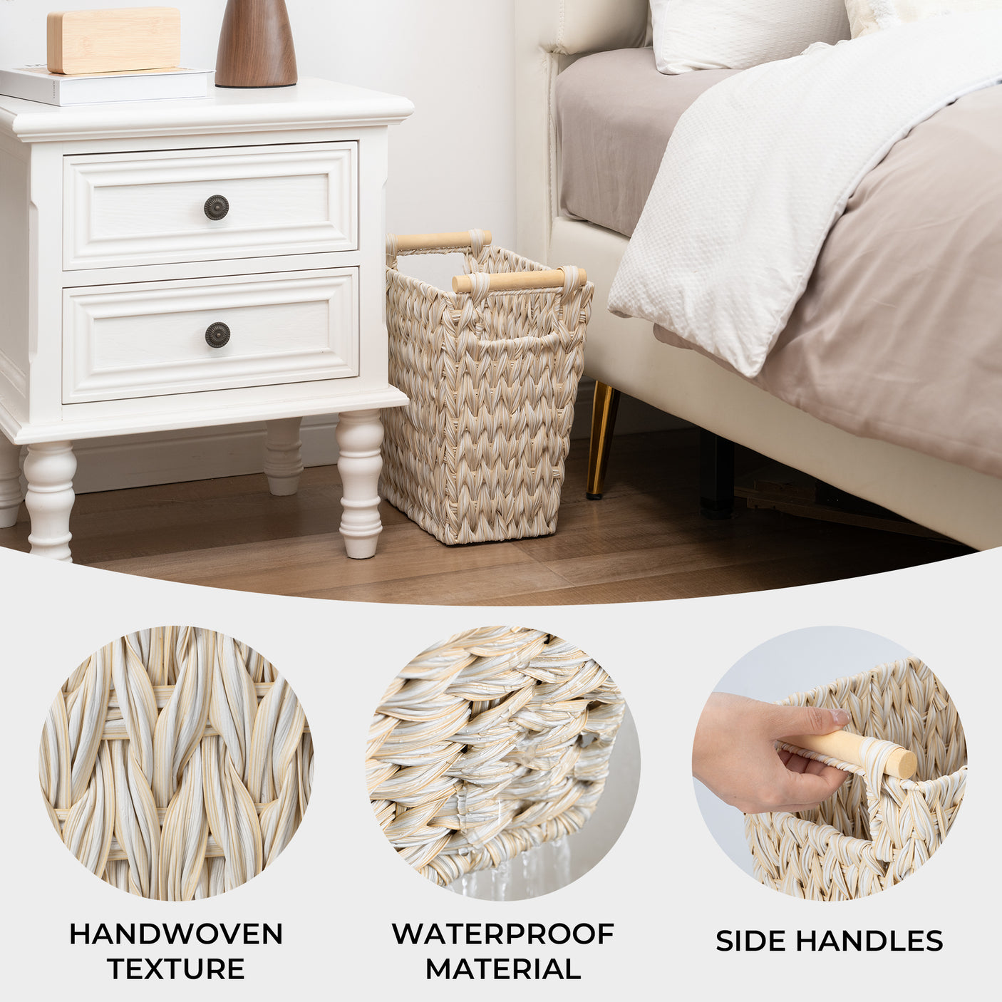 Woven Wicker Trash Basket with Handles