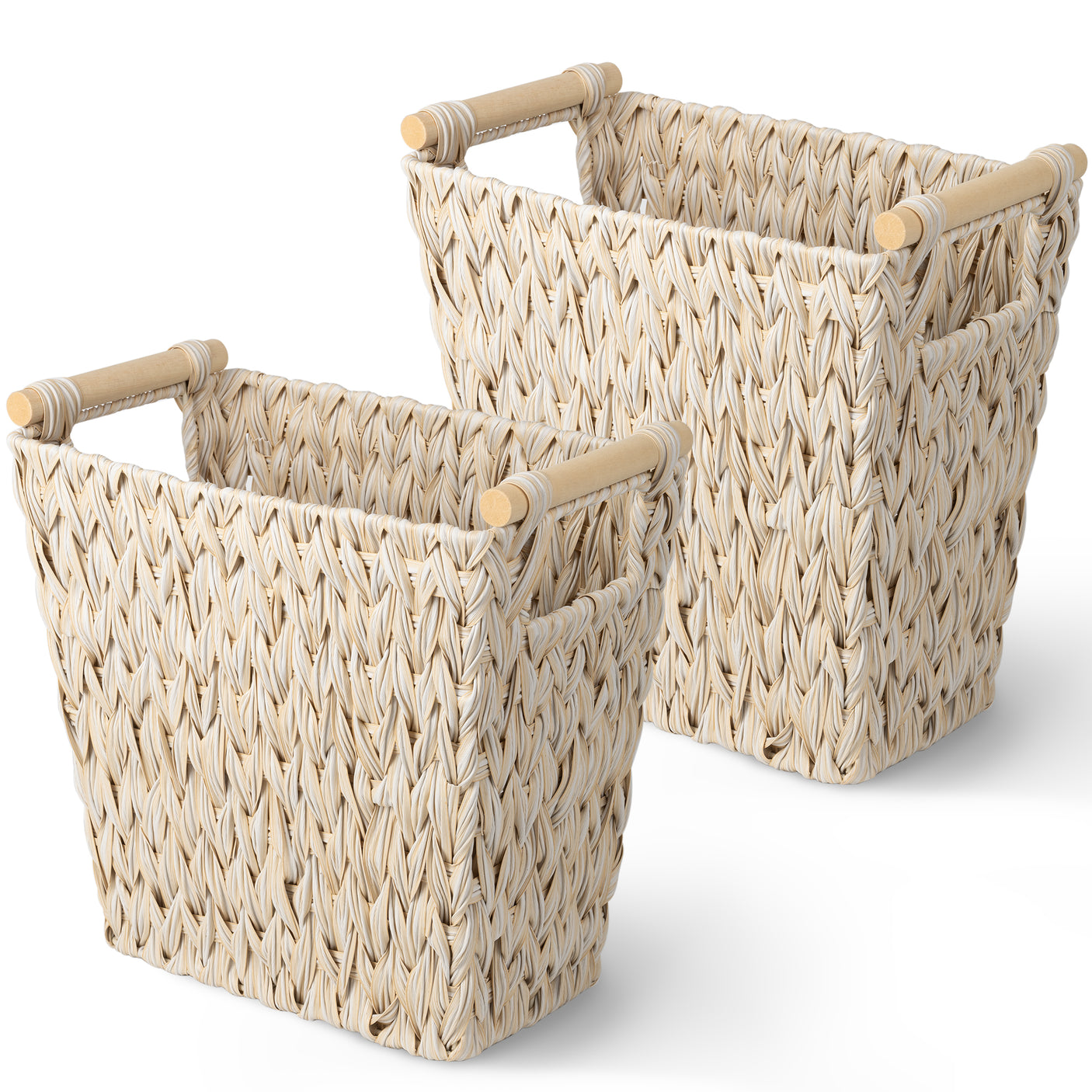 Woven Wicker Trash Basket with Handles, 2 Pack