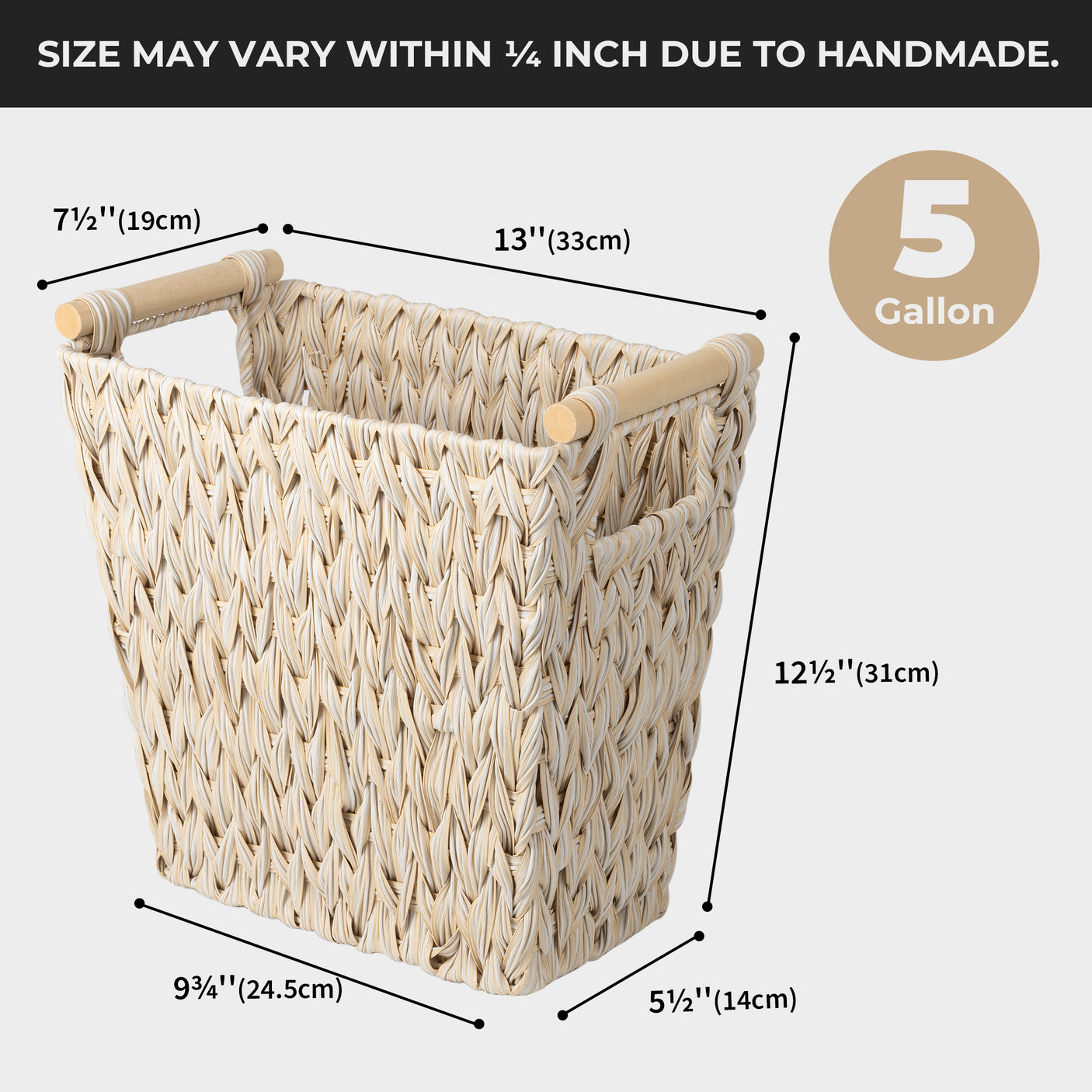Woven Wicker Trash Basket with Handles, 2 Pack