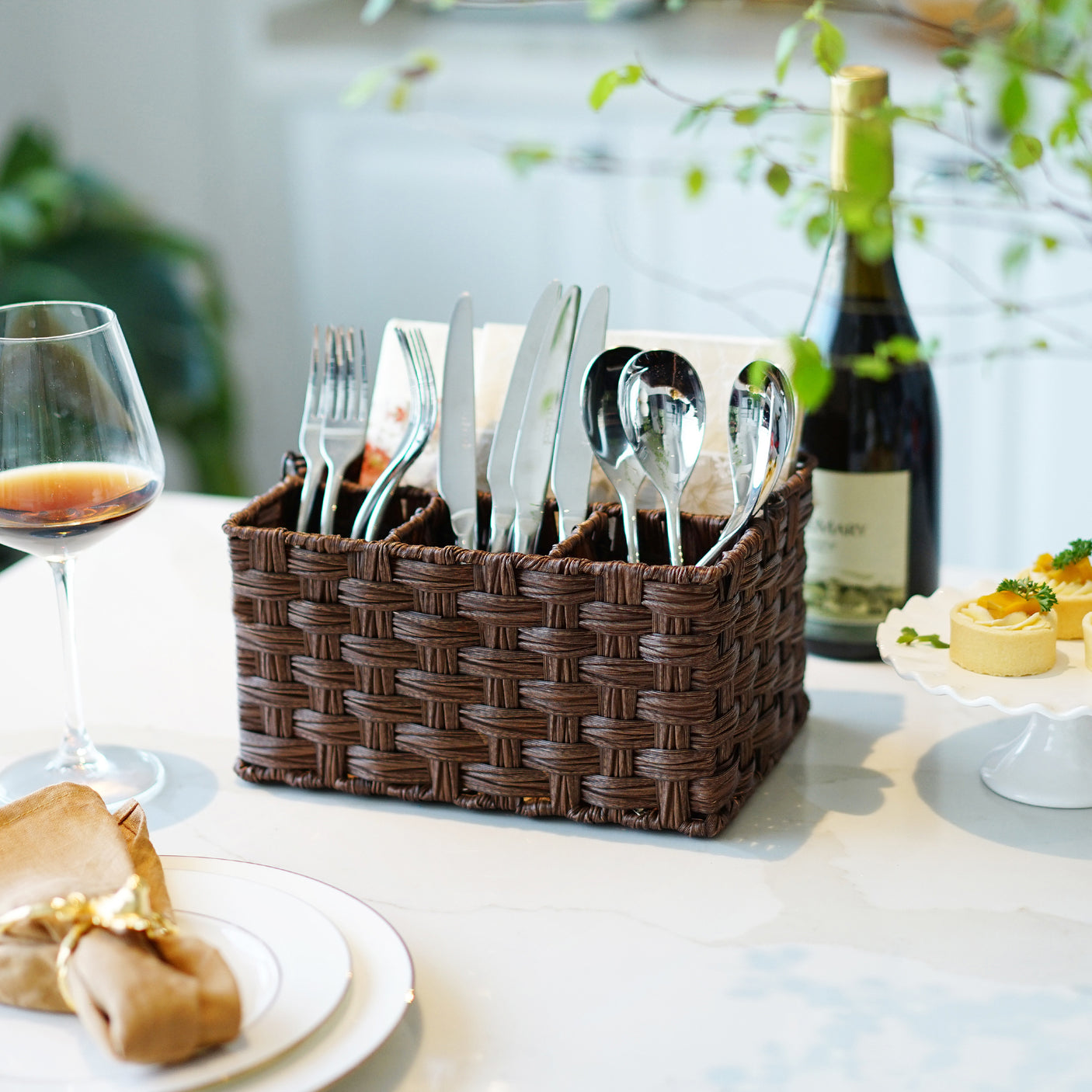 Wicker Utensil Holder Organizer with Handle