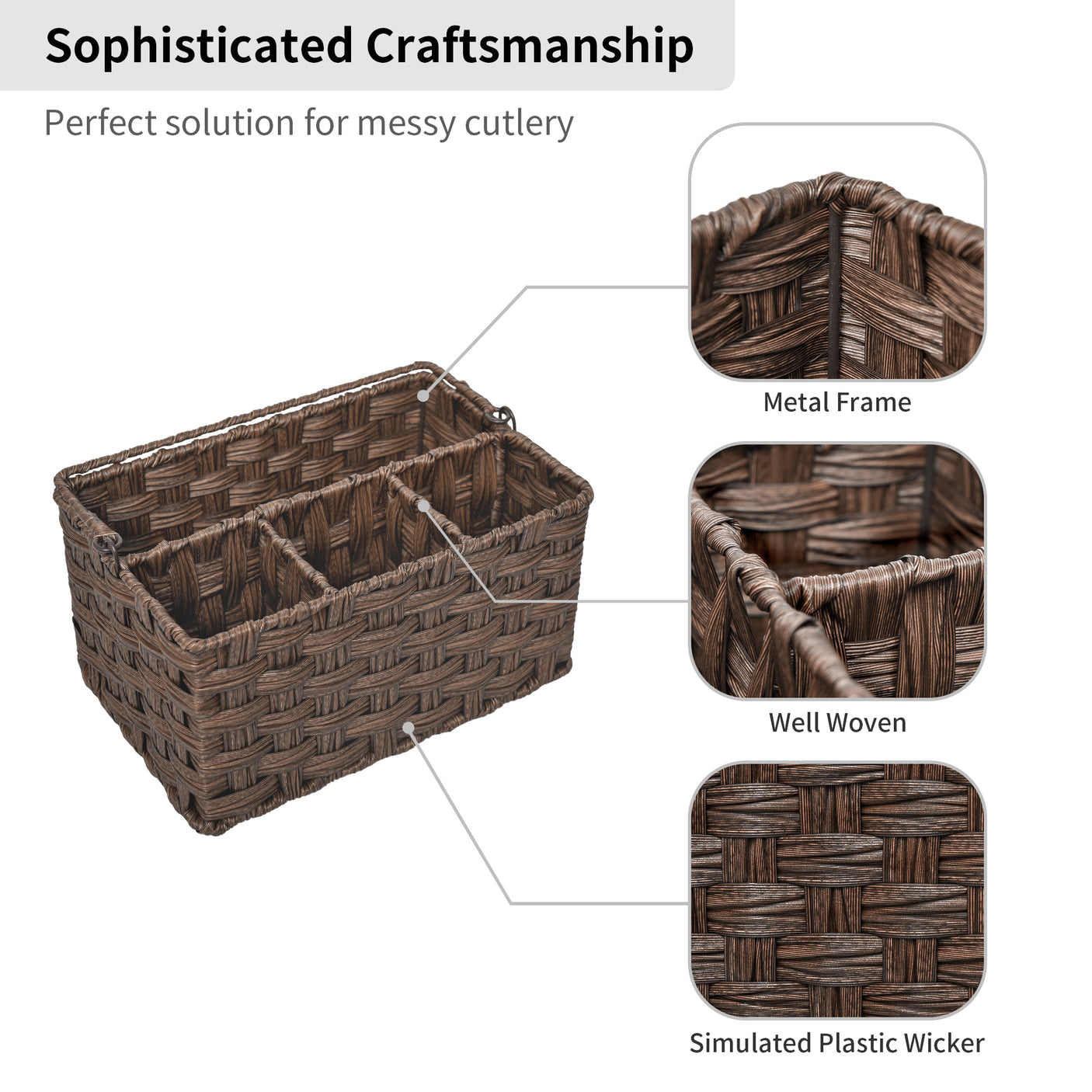 Wicker Utensil Holder Organizer with Handle