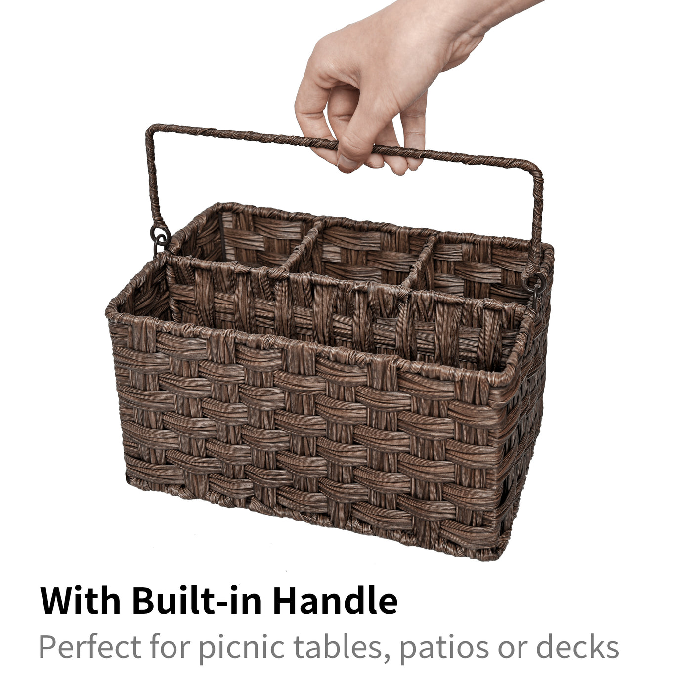Wicker Utensil Holder Organizer with Handle