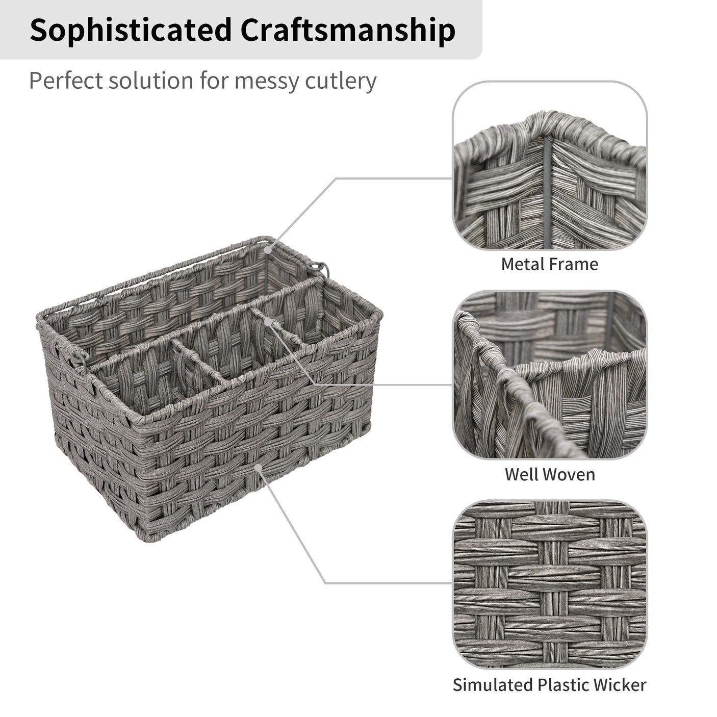 Wicker Utensil Holder Organizer with Handle