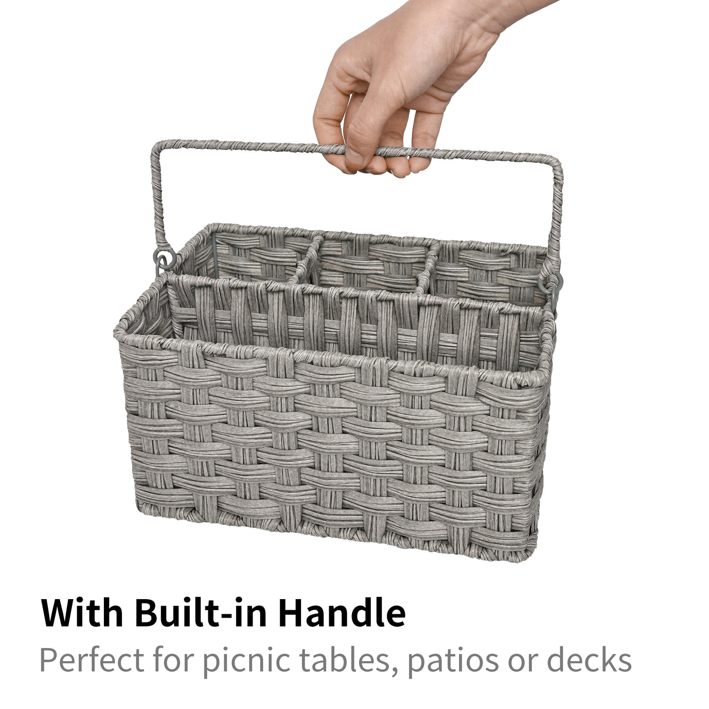 Wicker Utensil Holder Organizer with Handle