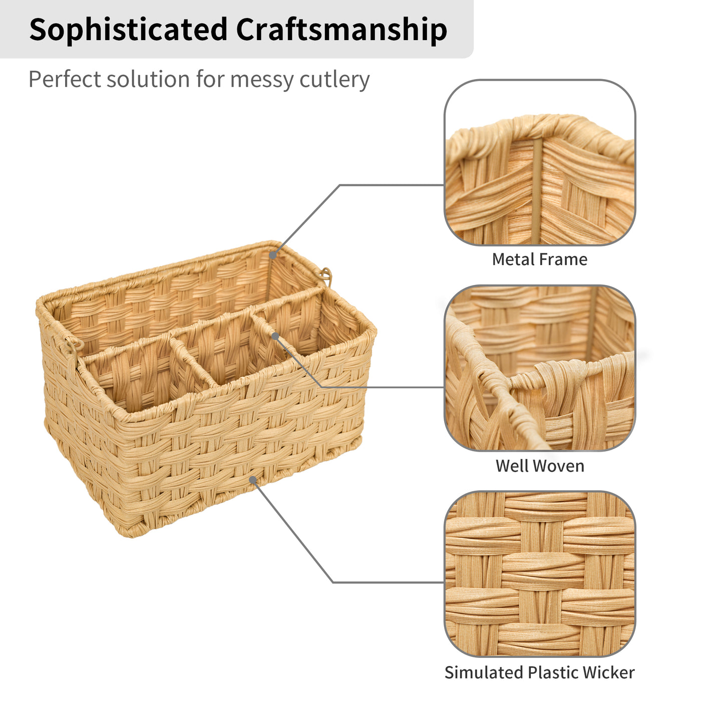 Wicker Utensil Holder Organizer with Handle