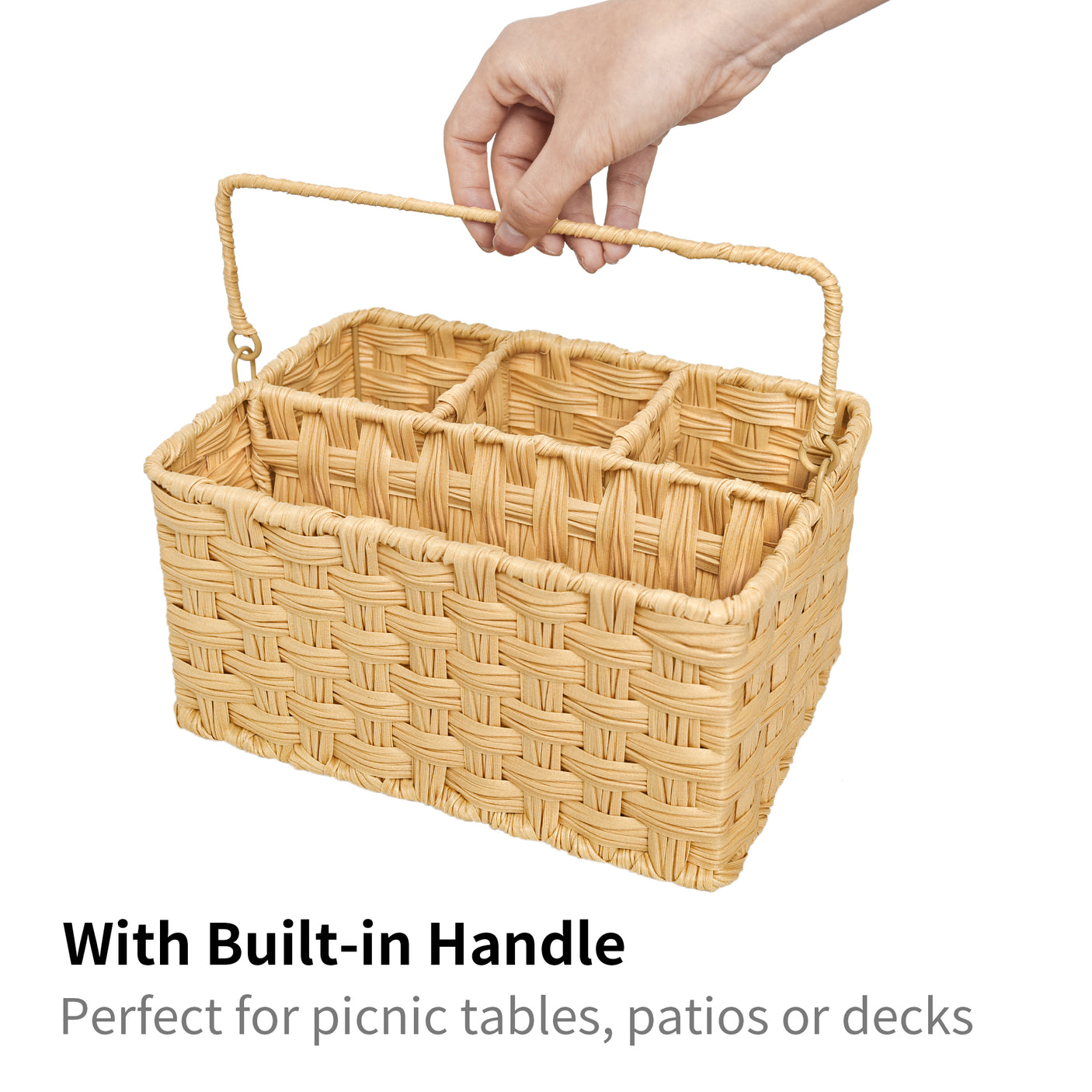 Wicker Utensil Holder Organizer with Handle