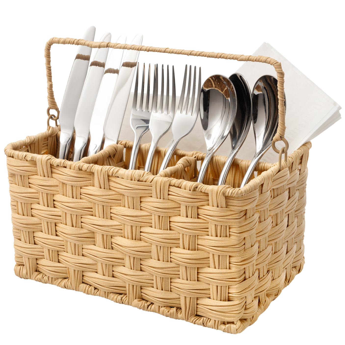 Wicker Utensil Holder Organizer with Handle