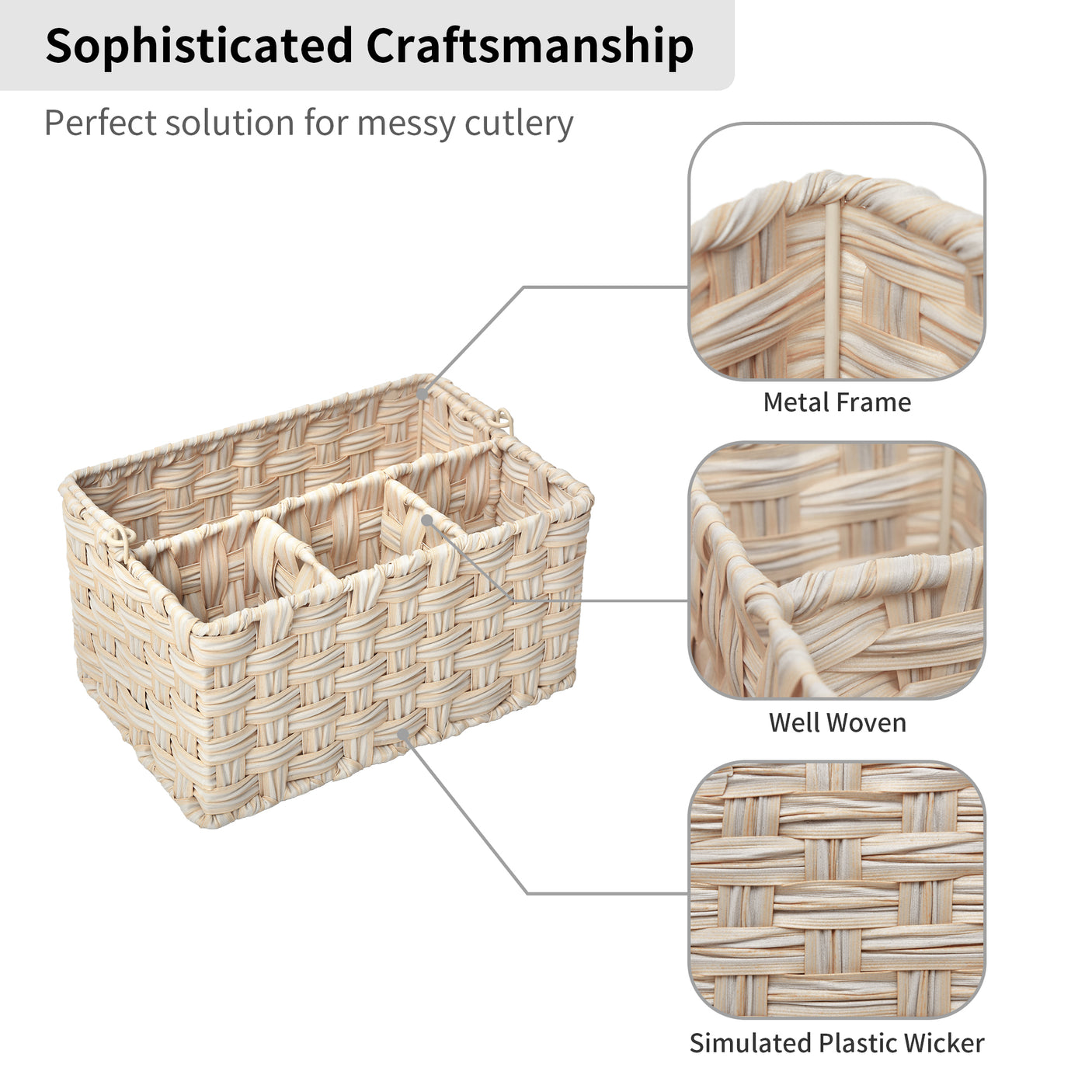 Wicker Utensil Holder Organizer with Handle
