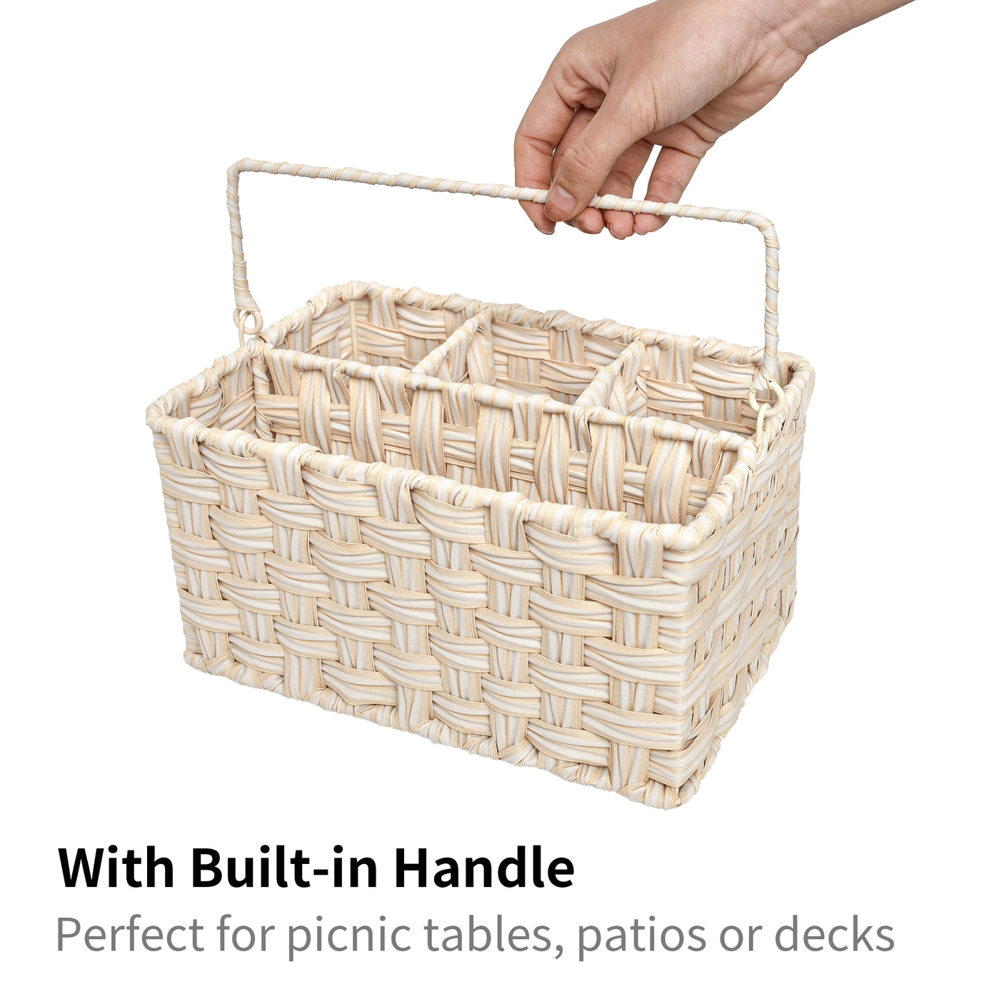 Wicker Utensil Holder Organizer with Handle