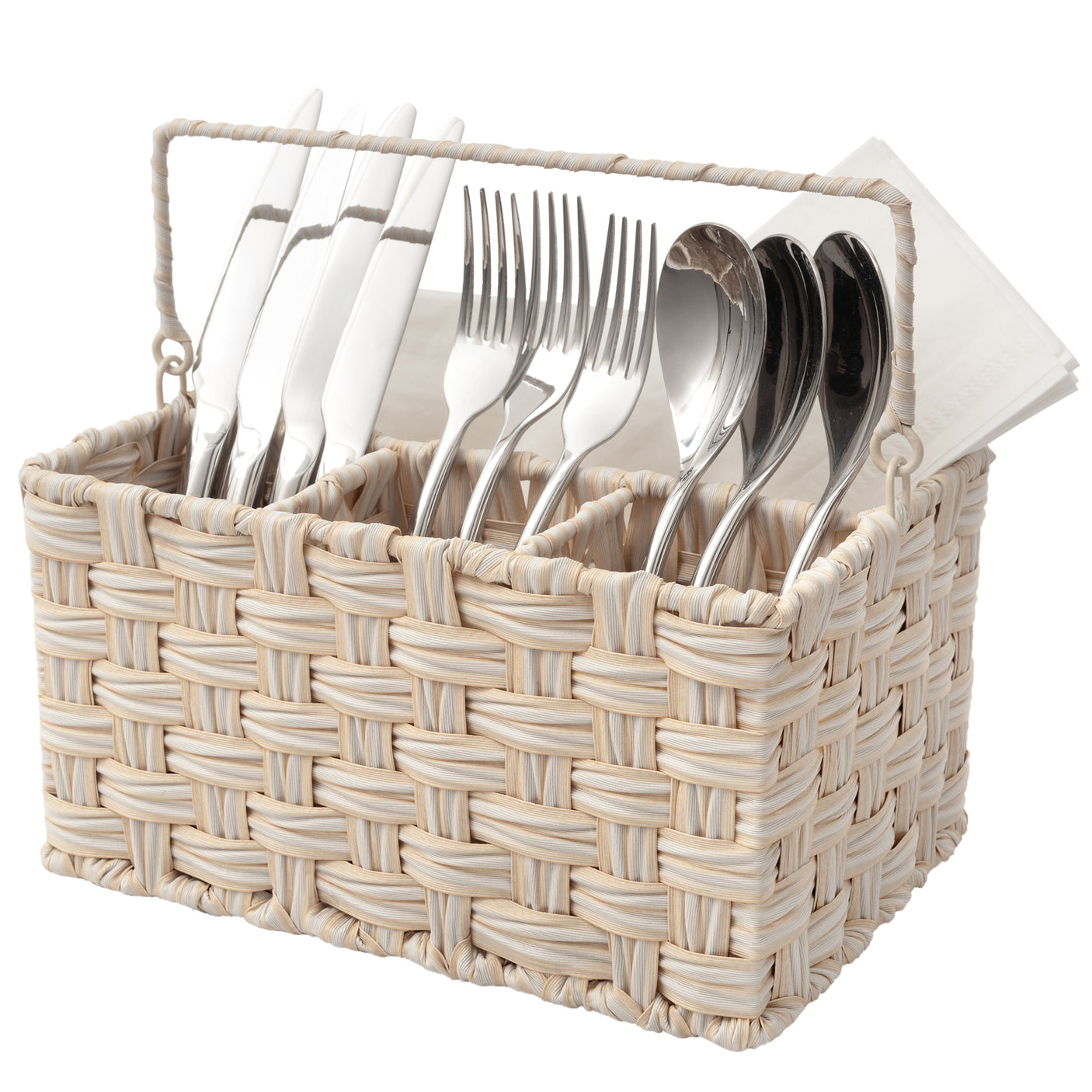 Wicker Utensil Holder Organizer with Handle