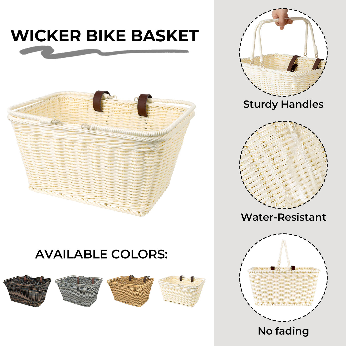 Detachable Wicker Bike Basket for 5 Color