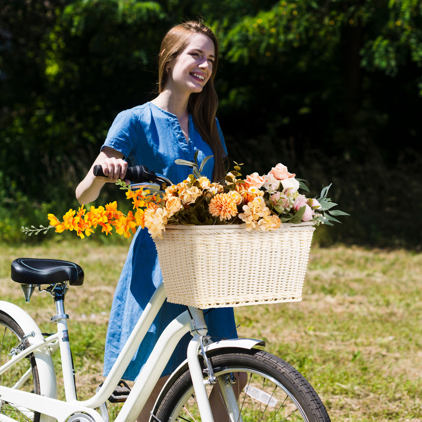 Detachable Wicker Bike Basket for 5 Color