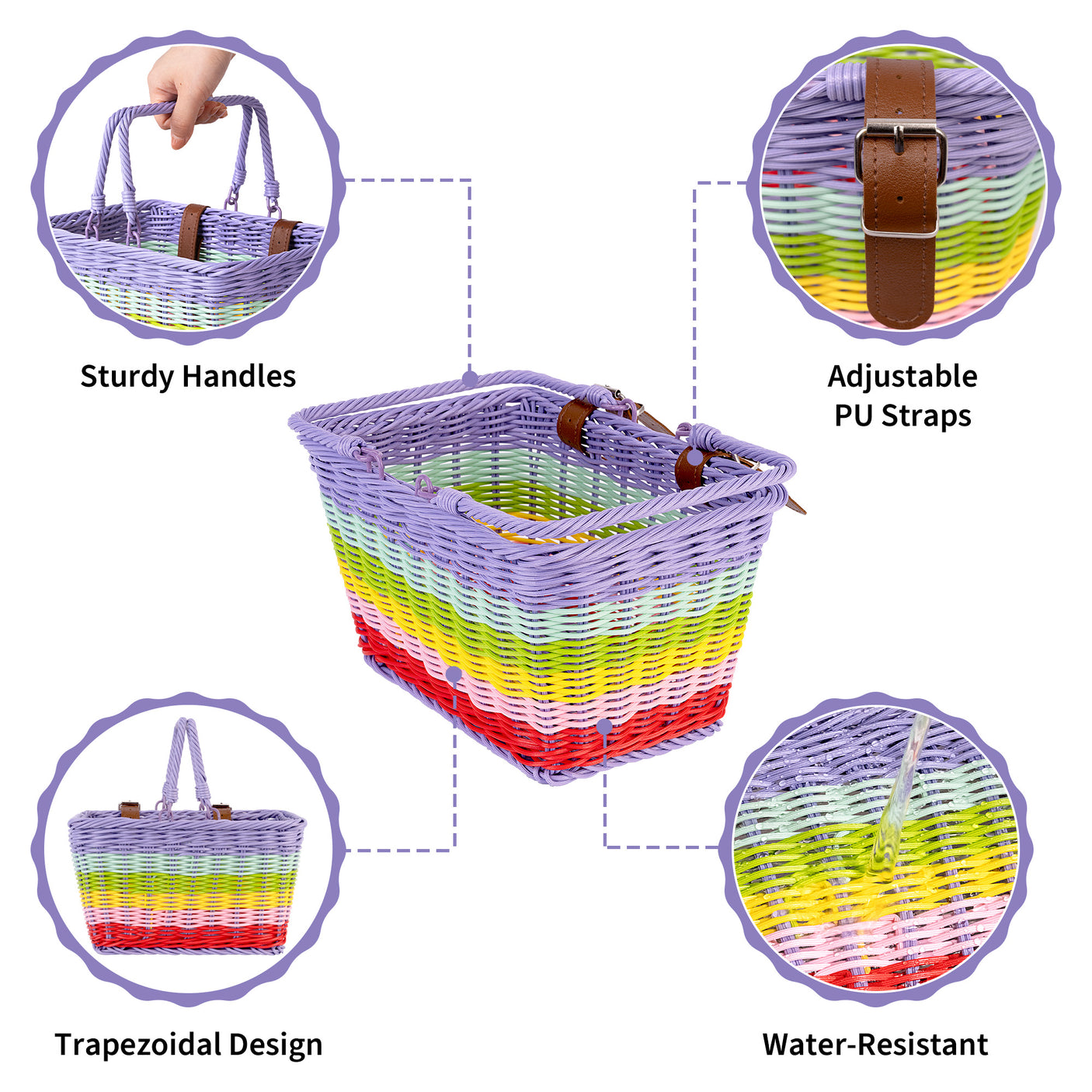 Grils' Bike Basket with Extra Handles