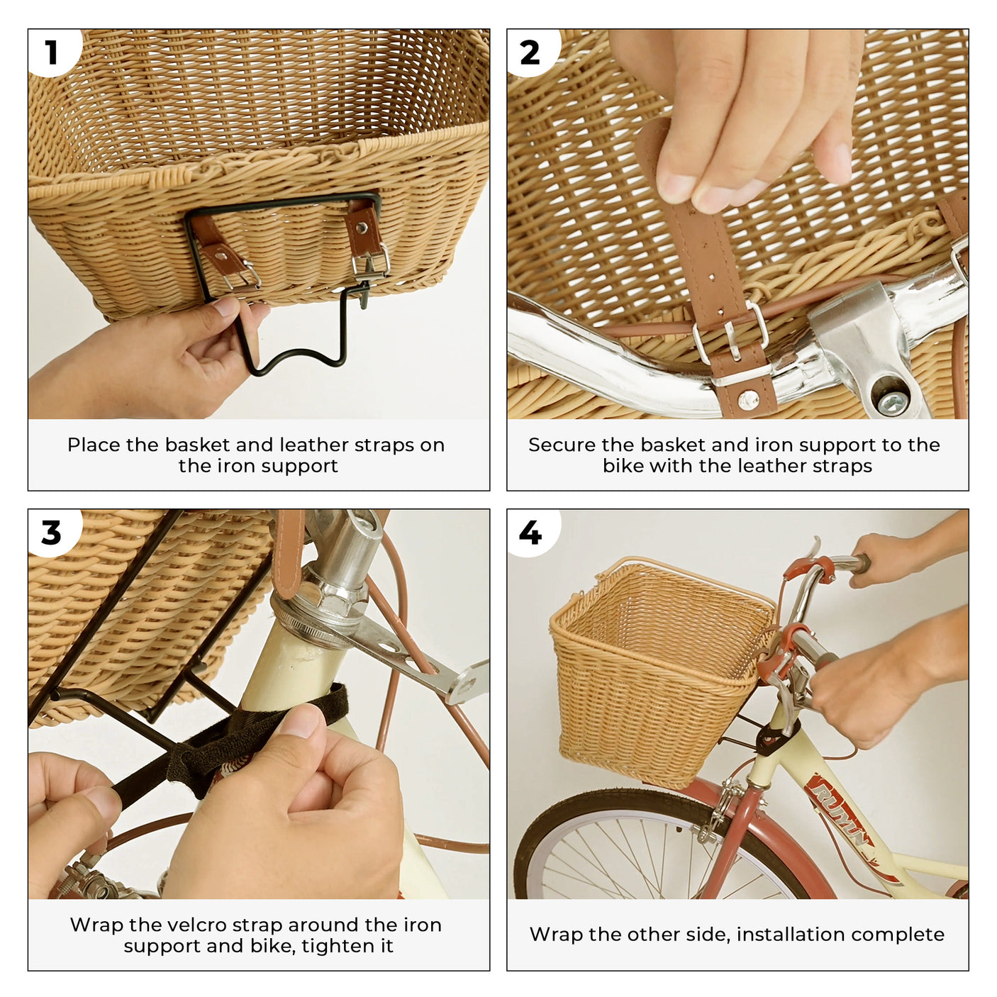 Detachable Wicker Bike Basket for 5 Color