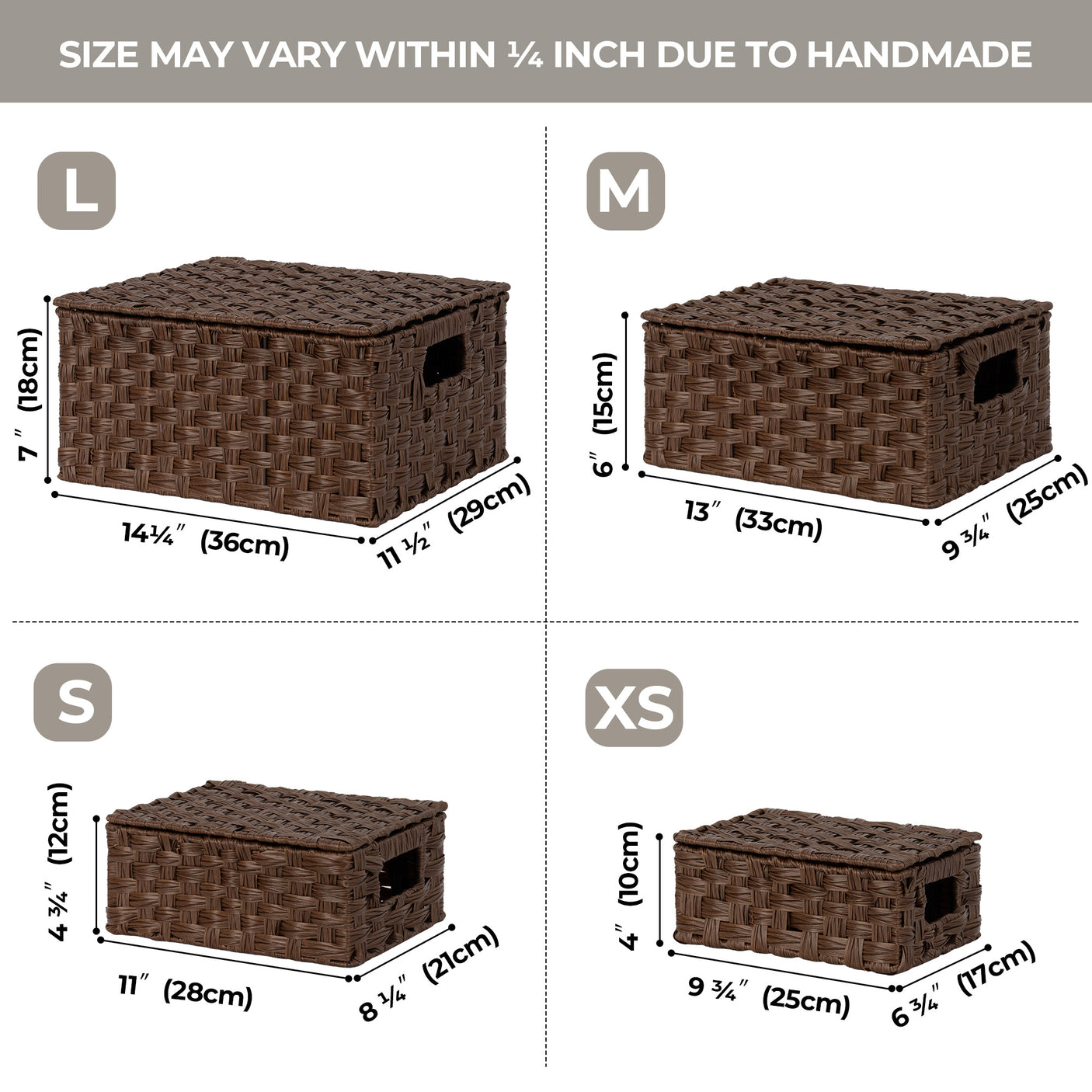 Nesting Wicker Storage Boxes with Lids, 3 in 1 Pack/ 4 in 1 Pack