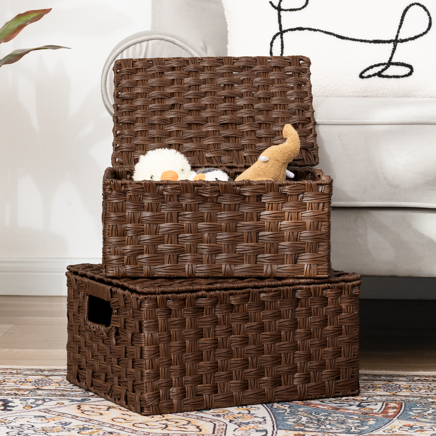 Nesting Wicker Storage Boxes with Lids, 3 in 1 Pack/ 4 in 1 Pack