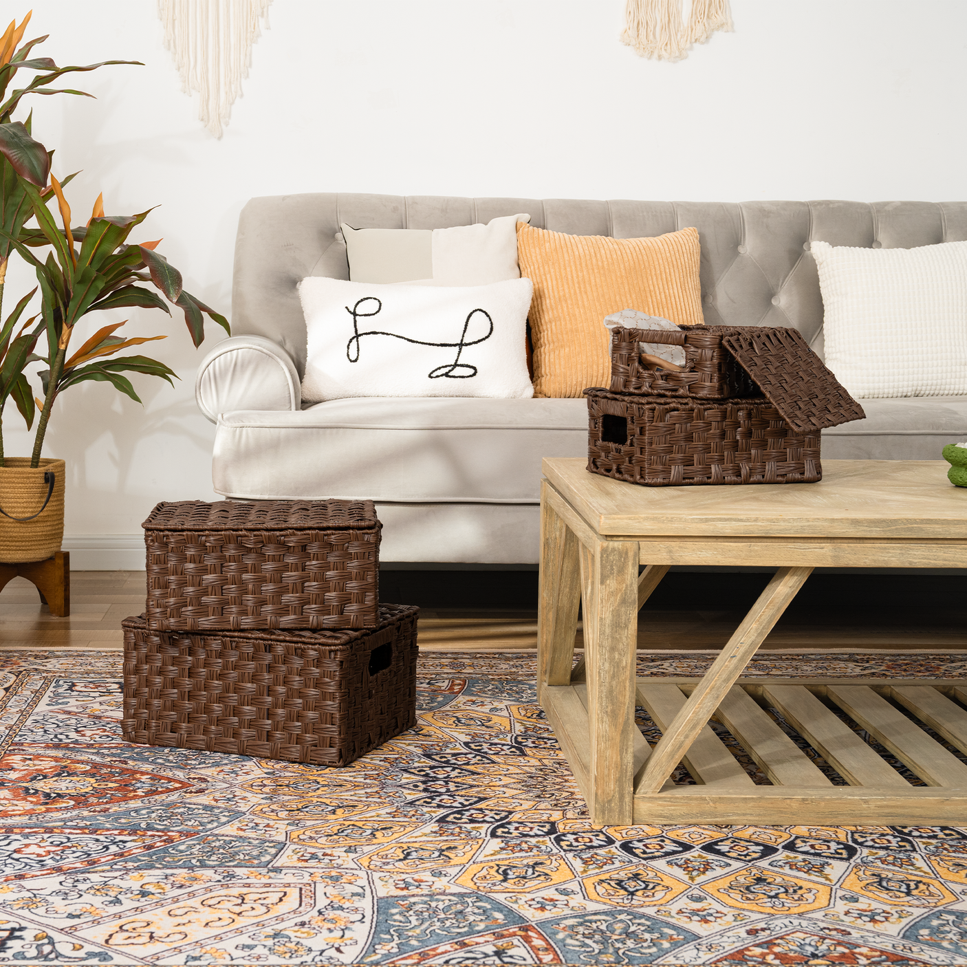 Nesting Wicker Storage Boxes with Lids, 3 in 1 Pack/ 4 in 1 Pack