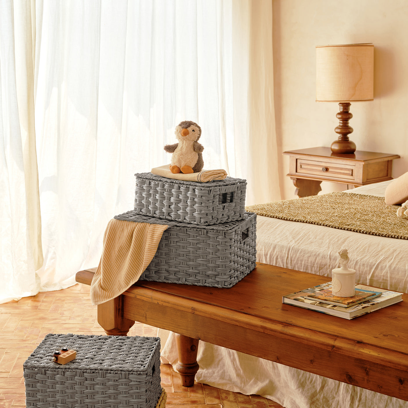 Nesting Wicker Storage Boxes with Lids, 3 in 1 Pack/ 4 in 1 Pack