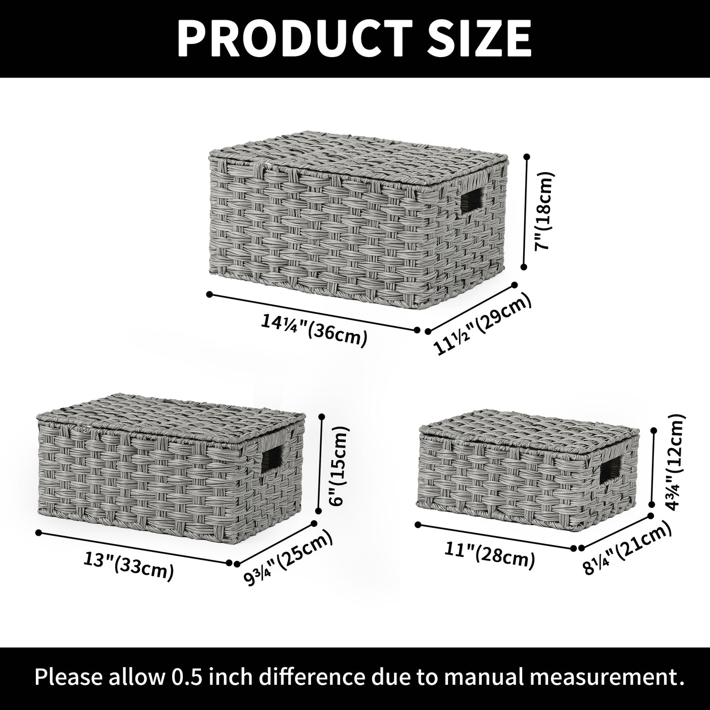 Nesting Wicker Storage Boxes with Lids, 3 in 1 Pack/ 4 in 1 Pack