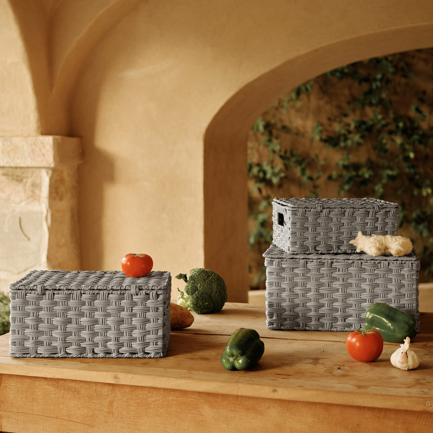 Nesting Wicker Storage Boxes with Lids, 3 in 1 Pack/ 4 in 1 Pack